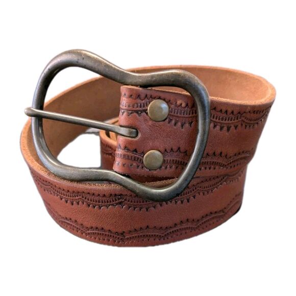 Levi's Belt Mens Sz 39 Brown Tooled Leather - Picture 1 of 7